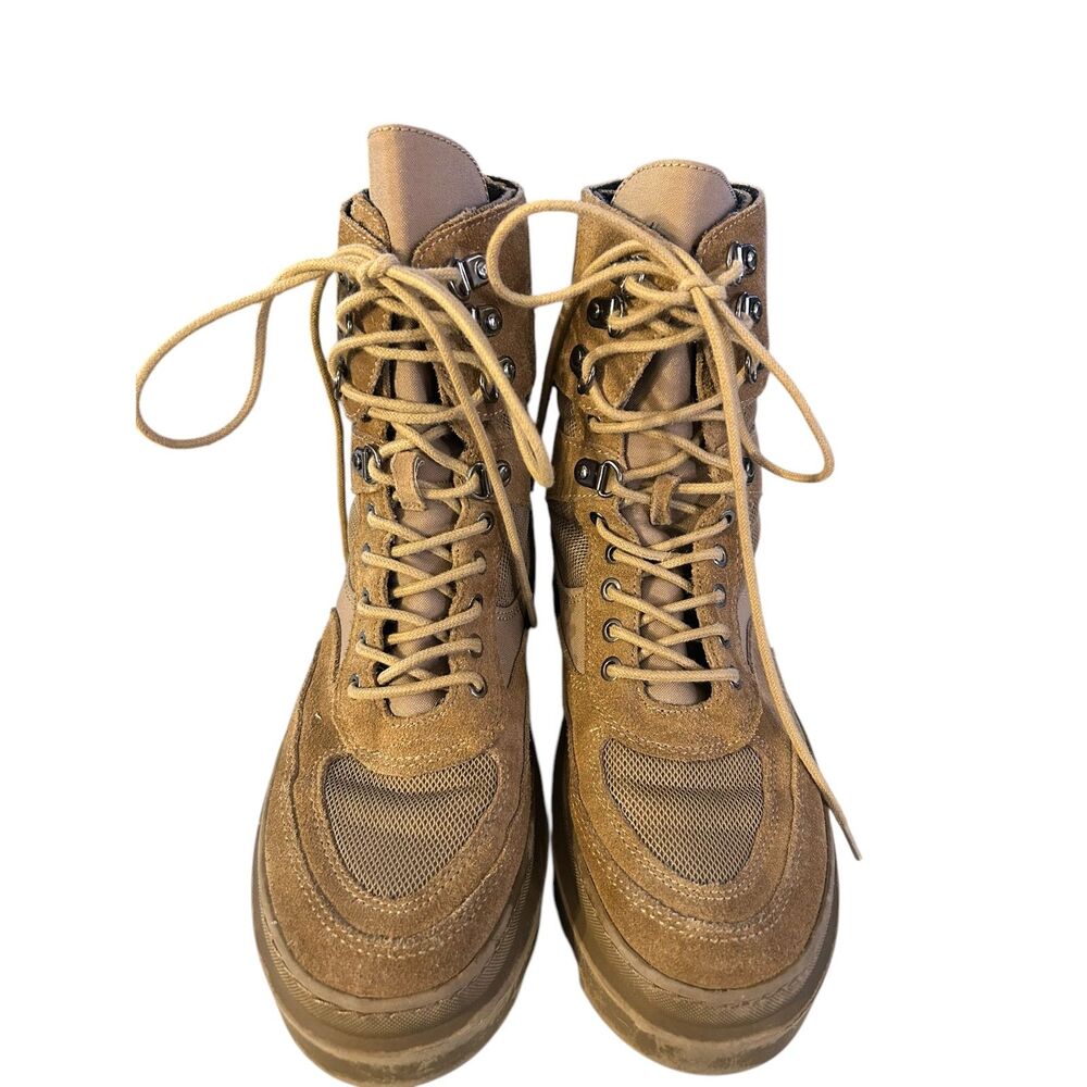 ZARA Combat Boots - Laced Split Leather Low Heel Ankle - Khaki Size 38 (US 7.5) - Picture 4 of 7